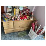 Gift wrapping supplies, rolls of paper, ribbon,