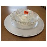 Glass bowls, silver charger
