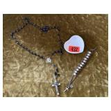 Heart dish, rosaries