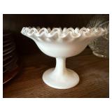 Fluted milk glass pedestal dish