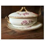 Covered dish, plate, coins