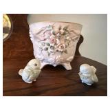 Planter, bird statues