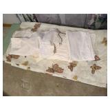 Vintage shower curtain, flour sack towels