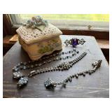 Trinket box of vintage jewelry