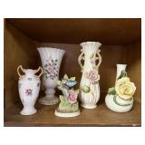 Butterfly figurine, floral vases