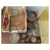 Box of glassware, bowls, relish dishes, knife rest
