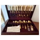 Gold plated silverware collection, storage box