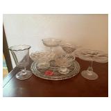 Mixed lot of glassware, cake plate, pedestal dishe