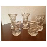 Crystal toothpick holders, bud vases