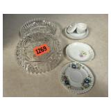 Covered candy dish, butter pat, miniature dishes