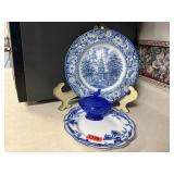English plates, bird trinket dish