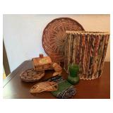 Boho lot, paper bin, incense burner, wood