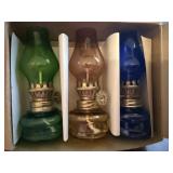 Miniature hurricane lamps, boxed set of 3