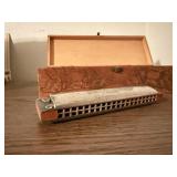 Wooden box, harmonicas (2)