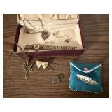 Antique locket, necklace, ring, lovers pin