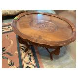 Floral wood carved inlay coffee table;