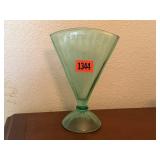 Green depression glass fan vase