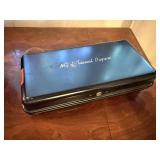 Personal Papers box, clock keys, advertising plate