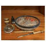 Desk set, letter opener, paper weight, ink wells