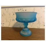 Blue pedestal dish