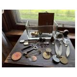 Skeleton keys, wooden nickels, crystals, bits