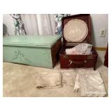 Suitcase of sheer, lace runners, crochet