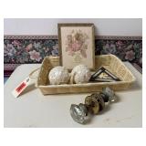 Basket, wall decor, crochet, doorknobs