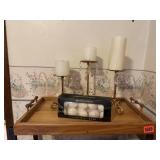 Serving tray, candle holders, box of candles