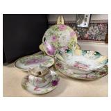 Rose plates, sugar dish, bowl