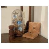 Boho placemat, mirror, botanical cloche, pin racks
