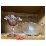Pink bowl, fluted pedestal dish