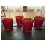 Red glass votive holders (4)