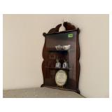 Corner curio shelf, contents included