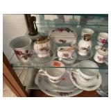 China tumbler, lighters, trinket boxes, egg stands