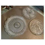 Glass serving platter, relish trays (3)
