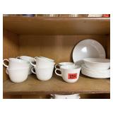 White Corelle dishes, cups, saucers, plates, bowl