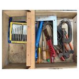 Contents of tool drawer, Maglite, clamps, pliers
