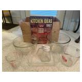 Glass mixing bowls, baking dish, measuring cups
