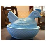 Blue hen on nest