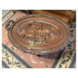 Farm wood carved inlay coffee table;
