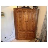 Corner media cabinet, no contents included