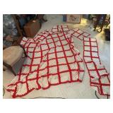 Red & white afghan, extra loose squares