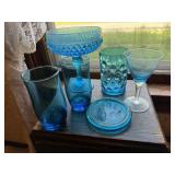 Vintage blue glassware, drinkware, coaster