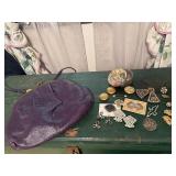 Purple purse, costume jewelry
