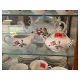 Moss Rose Japanese China teapot, cream & sugar