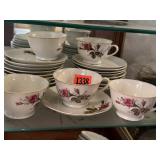 Plain pink rose china cups (5), saucers (18)