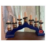 Electric holiday woodcraft candleabra