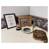 Religious lot, pictures, plate, annointing oil