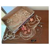 Costume pink, pearl, beaded jewelry