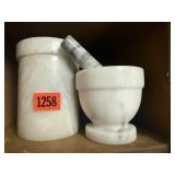 Marble jar, mortar, pestle
